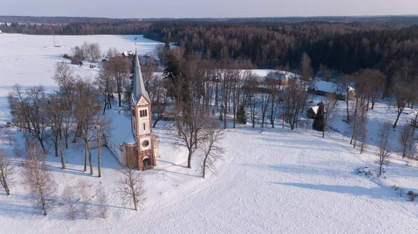 Campo Invierno Krimulda Letonia Avión Tripulado Vista Superior —  Fotos de Stock