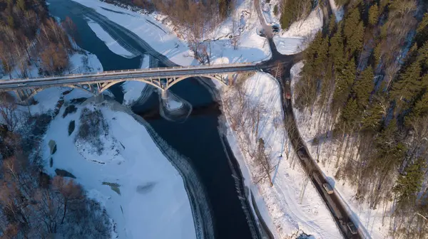 Зимовий Brigge Гауя Латвії Drone Антена Вид Зверху — стокове фото