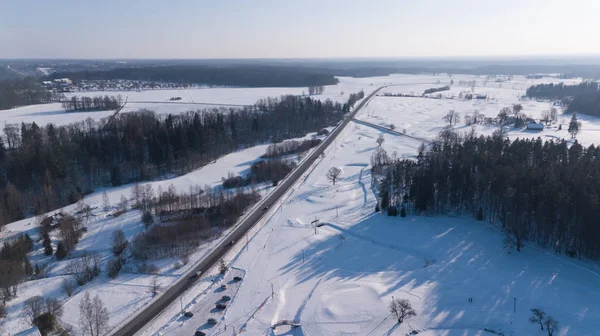 Campo Inverno Krimulda Letónia Drone Aéreo Vista Superior — Fotografia de Stock