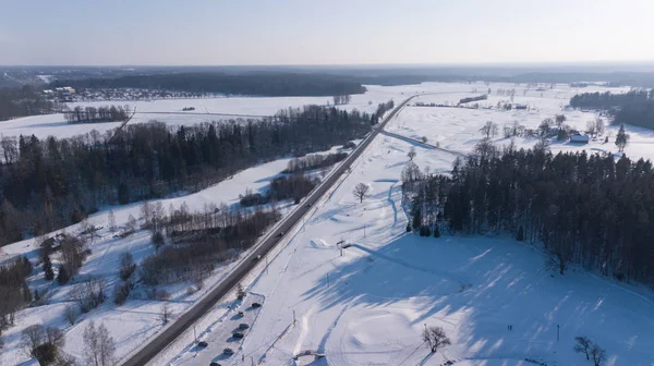 Campo Invernale Krimulda Lettonia Drone Aereo Vista Dall Alto — Foto Stock