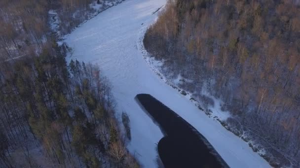 Winter Sigulda Ice Frozen River Gauja Latvia Aerial Drone Top — Stock Video