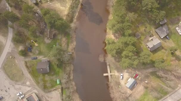 Bateau Entrant Port Roja Lettonie Vue Aérienne Campagne Drone Vue — Video