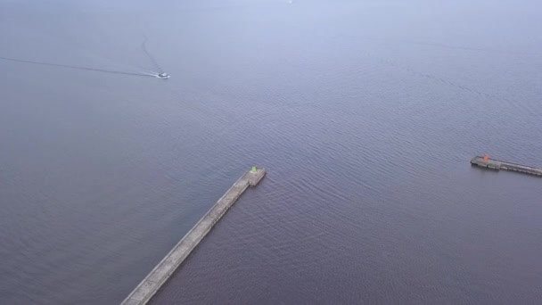 Ship Going Harbor Roja Latvia Aerial View Countryside Drone Top — Stock Video