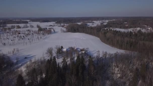 Zimní Pole Krimulda Lotyšsko Letecké Dron Pohled Shora Uhd Videa — Stock video