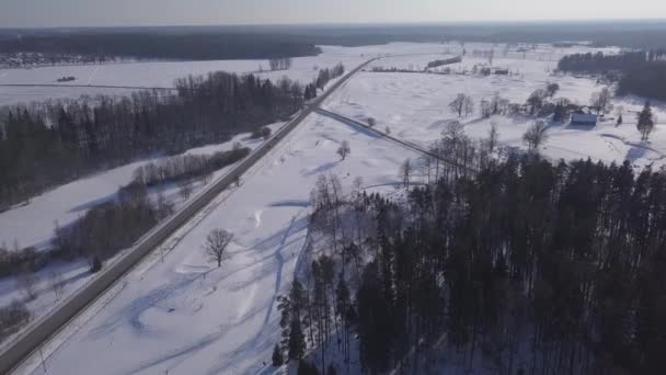 Campo Inverno Krimulda Letónia Drone Aéreo Vista Superior Uhd Vídeo — Vídeo de Stock