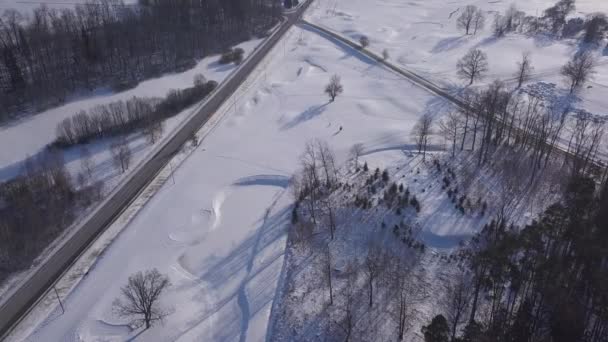 Zimowe Pole Krimulda Łotwa Antenowe Drone Widok Góry Uhd Wideo — Wideo stockowe