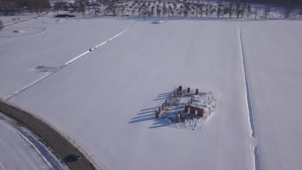 Campo Invierno Krimulda Letonia Avión Tripulado Vista Superior Uhd Video — Vídeos de Stock