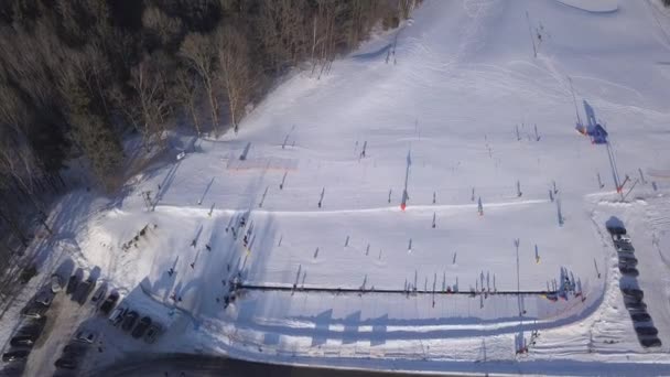 Zimní Pole Krimulda Lotyšsko Letecké Dron Pohled Shora Uhd Videa — Stock video