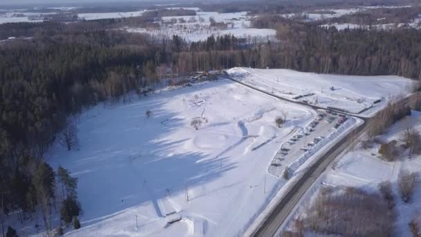 Campo Inverno Krimulda Letónia Drone Aéreo Vista Superior Uhd Vídeo — Vídeo de Stock