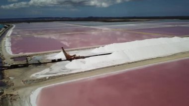 Karayip Tuz Gölü Bonaire Island Hava dron üstten görünüm 4 k Uhd video gül 
