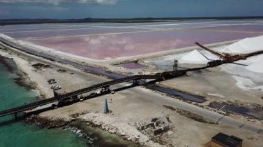 Karayip Tuz Gölü Bonaire Island Hava dron üstten görünüm 4 k Uhd video gül 
