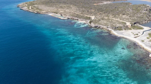 Mar Playa Costa Bonaire Isla Caribe Mar Aéreo Drone Top — Foto de Stock