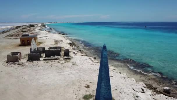 Porto Sale Caraibico Bonaire Isola Aerea Drone Vista Dall Alto — Video Stock