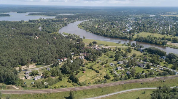 Gauja River Latvia Drain Baltic Sea Aerial Drone Top View — 图库照片