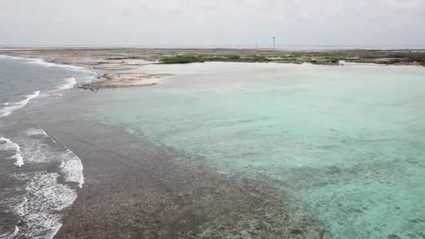 Θάλασσα Παραλία Ακτή Μπονέρ Νησί Καραϊβική Θάλασσα Εναέριο Κηφήνα Κάτοψη — Αρχείο Βίντεο