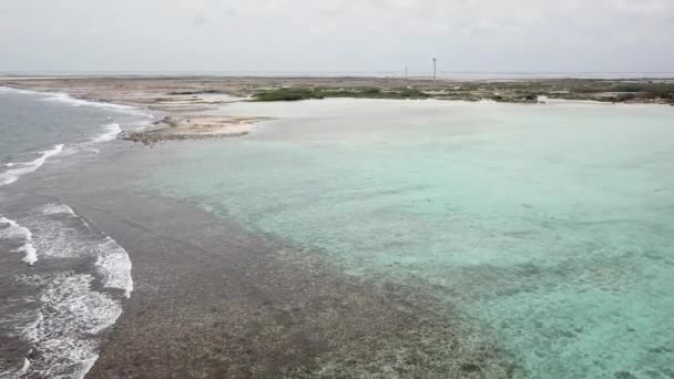 海ビーチ海岸ボネール島カリブ海空中ドローン平面図 Uhd ビデオ — ストック動画