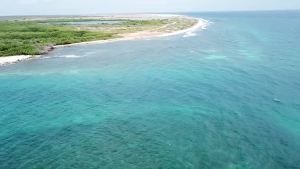 Mar Praia Costa Bonaire Ilha Caribe Mar Drone Aéreo Vista — Vídeo de Stock