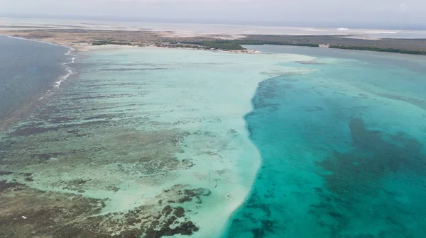 Mar Praia Costa Bonaire Ilha Caribe Mar Drone Aéreo Vista — Fotografia de Stock