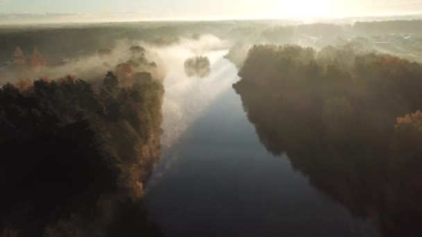 Morgen Rauch Auf Dem Wasser Ulbroka See Antenne Drohne Draufsicht — Stockvideo