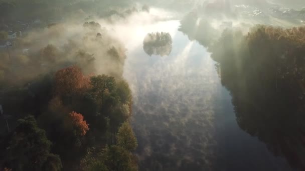 Morgen Rauch Auf Dem Wasser Ulbroka See Antenne Drohne Draufsicht — Stockvideo