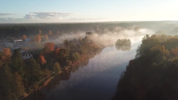 Morgen Rauch Auf Dem Wasser Ulbroka See Antenne Drohne Draufsicht — Stockvideo