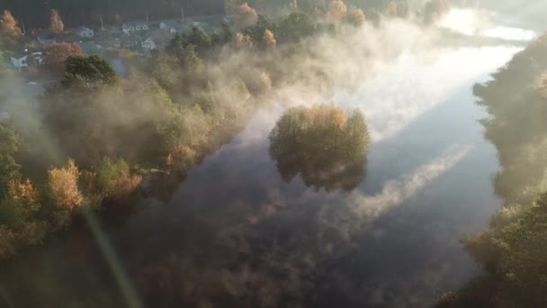 Morgen Rauch Auf Dem Wasser Ulbroka See Antenne Drohne Draufsicht — Stockvideo