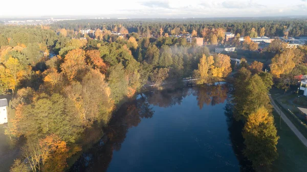 Morgenrauch Auf Dem Wasser Ulbroka See Antenne Drohne Draufsicht Lettland — Stockfoto