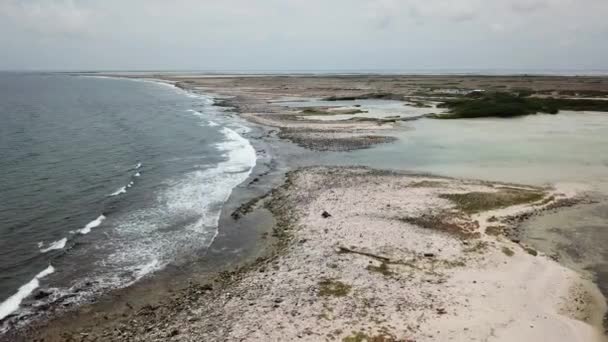 Moře Pláž Pobřeží Bonaire Ostrov Karibského Moře Letecké Dron Pohled — Stock video