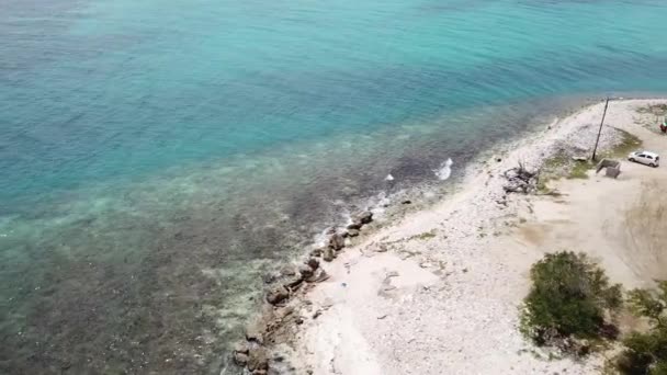 Mar Praia Costa Bonaire Ilha Caribe Mar Drone Aéreo Vista — Vídeo de Stock