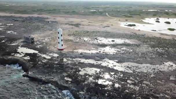 Világítótorony Tengeri Strand Partján Bonaire Island Karib Tengeri Légi Drone — Stock videók