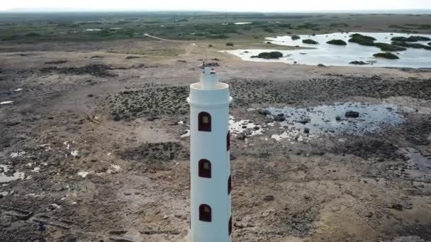 Faro Mare Spiaggia Costa Bonaire Isola Caraibi Mare Aereo Drone — Video Stock