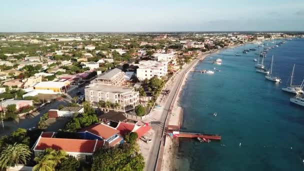 Karaiby Łodzi Jachtu Bonaire Wyspa Antenowe Drone Góry Uhd — Wideo stockowe