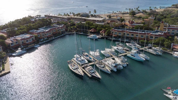 Karibik Boot Yachthafen Bonaire Island Luftdrohne Draufsicht — Stockfoto