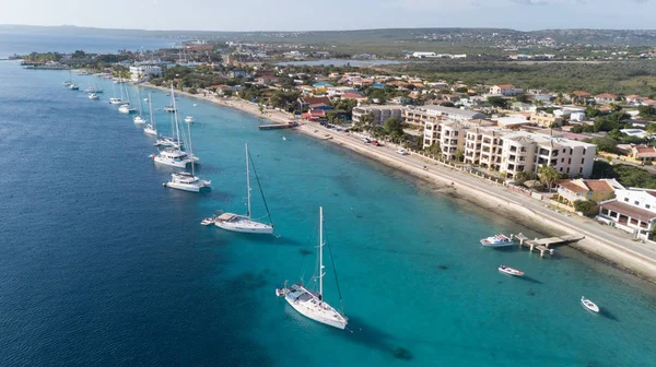 Karibik Boot Yachthafen Bonaire Island Luftdrohne Draufsicht — Stockfoto