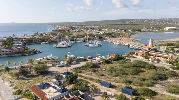 Karibik Boot Yachthafen Bonaire Island Luftdrohne Draufsicht — Stockfoto