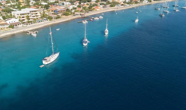 Karibik Boot Yachthafen Bonaire Island Luftdrohne Draufsicht — Stockfoto
