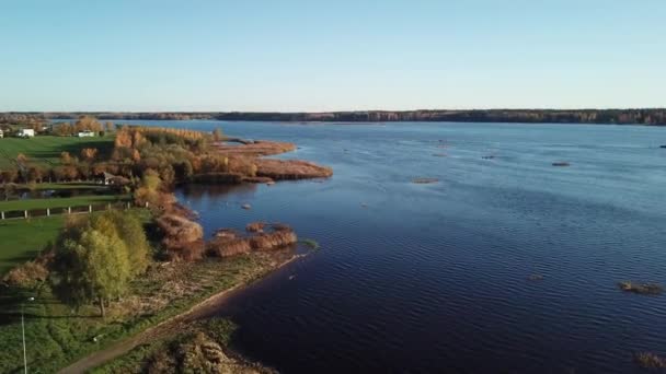 Ikskile Letónia Rio Daugava Ilha Saint Meinhard Vista Superior Drone — Vídeo de Stock