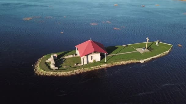 Ikskile Lotyšsko Daugava River Saint Meinhard Ostrov Letecké Dron Pohled — Stock video