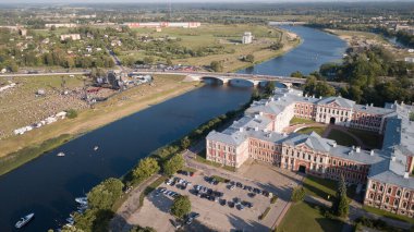 Aerial view of Jelgava city Latvia Zemgale drone top view clipart