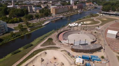 Aerial view of Jelgava city Latvia Zemgale drone top view clipart