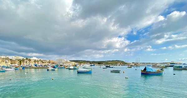 Marsaxlokk Vissersdorp Malta Land Eiland Middellandse Zee Landschap Reizen Foto — Stockfoto