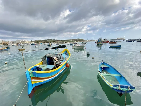 Marsaxlokk Vissersdorp Malta Land Eiland Middellandse Zee Landschap Reizen Foto — Stockfoto