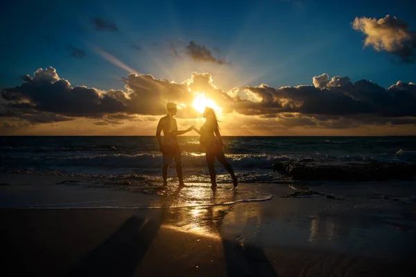 Sonnenuntergang Über Der Karibik Klarer Himmel Mit Kleinen Wolken Klares — Stockfoto