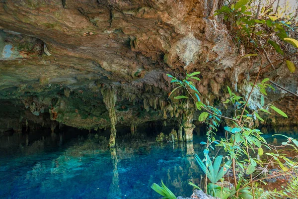 Cenote Dos Ojos Clear Blue Water Cave — Stock Photo, Image