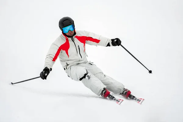 Ski Alpin Professionnel Slalom Sur Piste Préparée Sur Neige Fraîche — Photo
