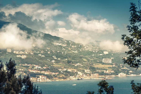 Veduta Panoramica Aerea Della Città Yalta Crimea Paesaggio Della Costa — Foto Stock