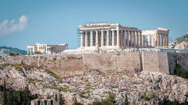 Panorama Acrópolis Con Partenón Atenas Grecia Antiguo Partenón Griego Principal —  Fotos de Stock