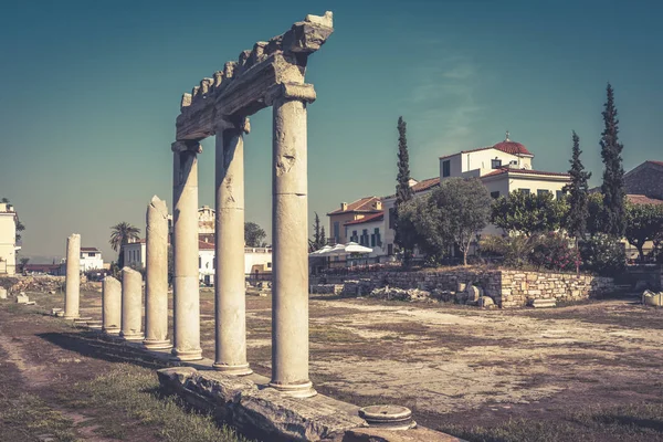 Panorama Římské Agory Létě Atény Řecko Jeden Hlavních Turistických Atrakcí — Stock fotografie
