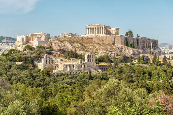 Panorama Acropolis Ateny Grecja Starożytny Grecki Partenon Wzgórzu Akropol Jest — Zdjęcie stockowe