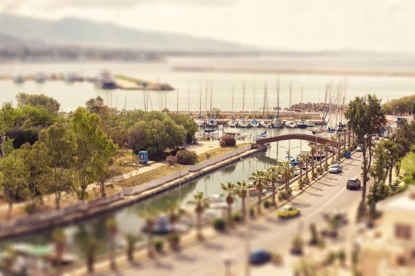 Waterfront Piraeus Athens Greece Miniature Tilt Shift Effect Scenic Aerial — Stock Photo, Image
